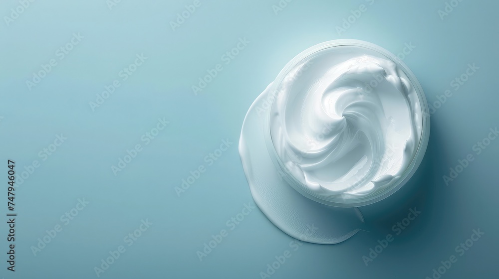 Blue background plain cream white cream skin care products cosmetics Blue background plain cream white cream skin care products cosmetics