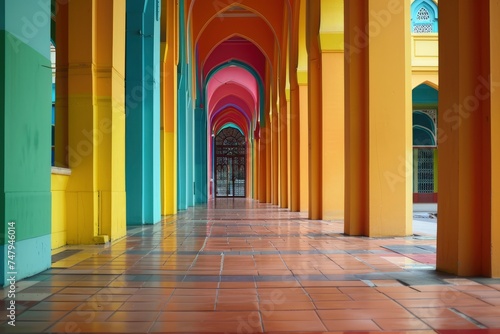 The Vibrant Color of Shah Alam Mosque Salahuddin Abdul Aziz Shah mosque during dramatic, copy space - generative ai photo