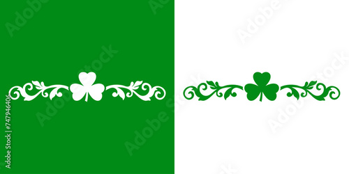 Día de San Patricio. Logo con silueta de trébol con ornamento floral para su uso en felicitaciones y tarjetas