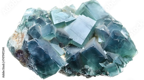 green blue rare fluorite mineral specimen isolated on white background. Rare double color mineral gem stone (fluorspar) from Rogerley in England. Natural cubic crystals