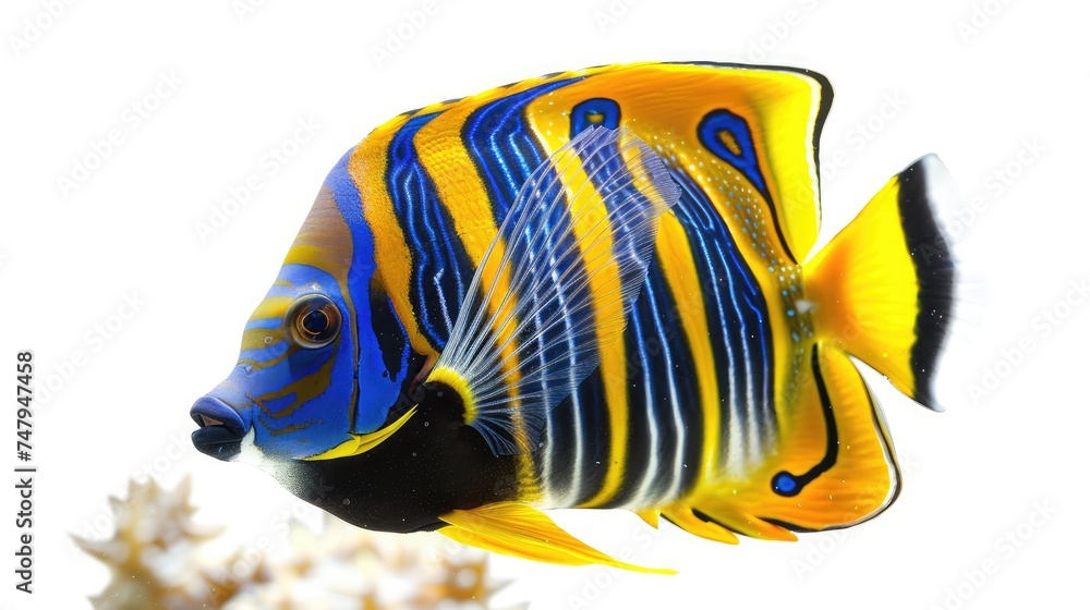 Naklejka premium Angel fish, Royal angelfish, Pygoplites diacanthus in tropical coral reef isolated on white background