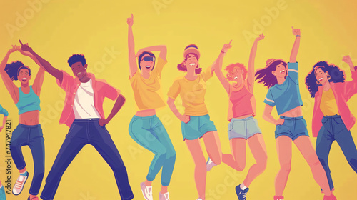 Energetic Group of Millennials Dancing with Joy