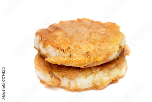 Fried diet cutlet on white background