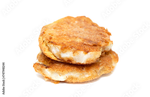 Fried diet cutlet on white background