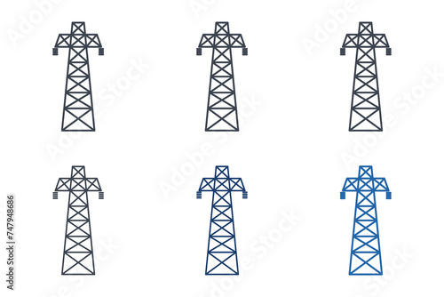 High voltage power icons with different styles. Power Line Pylon symbol vector illustration isolated on white background photo