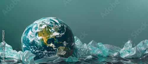 Fototapeta Naklejka Na Ścianę i Meble -  Visual metaphor of Earth wrapped in plastic