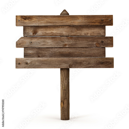 Blank empty wooden rustic signage sign board signpost post wood on white background сreated with Generative Ai © Andrii Yablonskyi