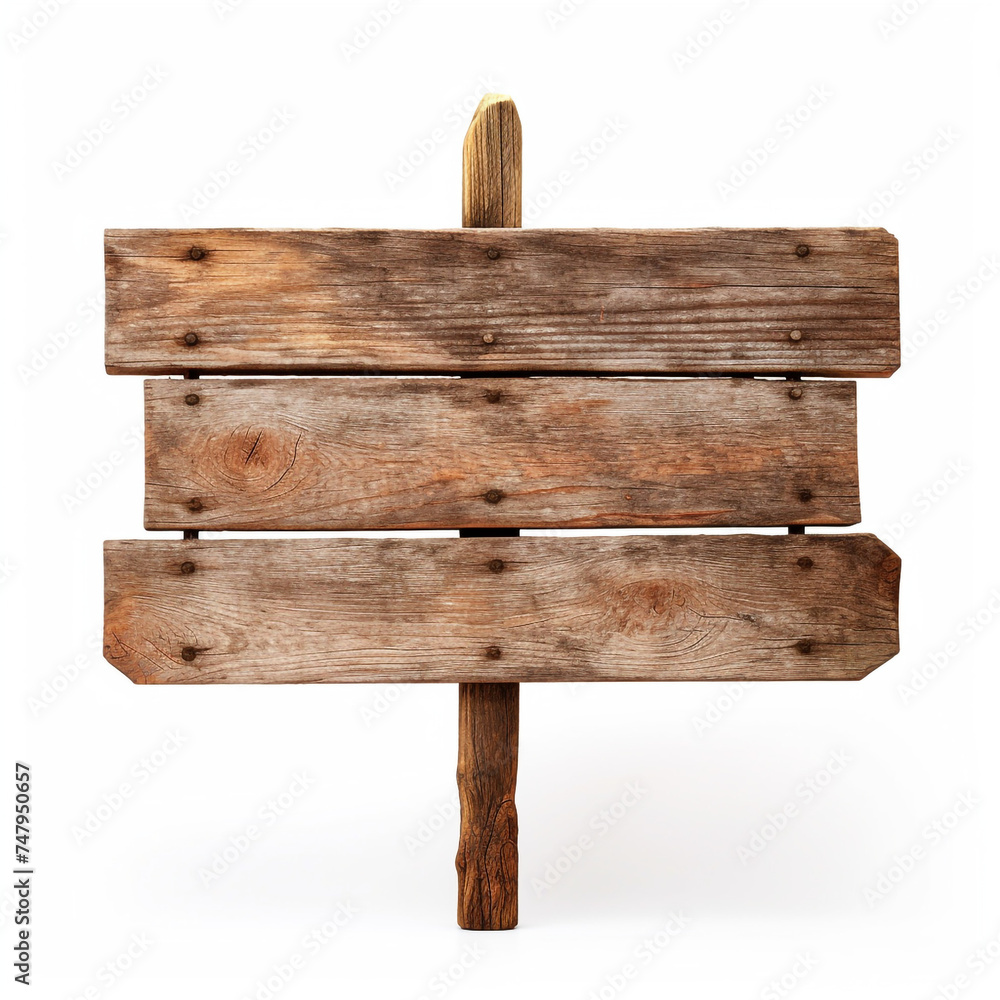 Blank empty wooden rustic signage sign board signpost post wood on white background сreated with Generative Ai