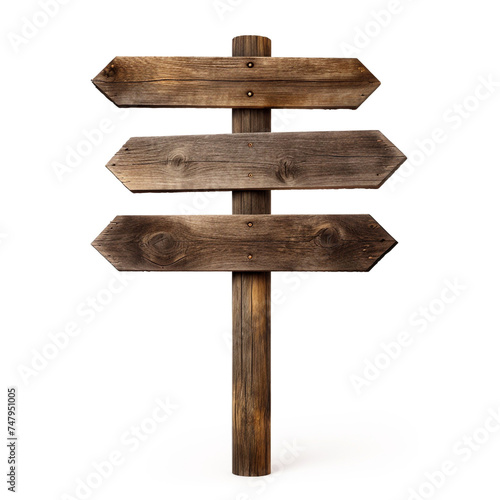 Blank empty wooden rustic signage sign board signpost post wood on white background сreated with Generative Ai