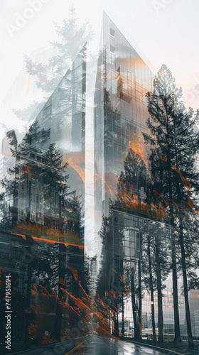 Nature vs Architecture  Mystical Forest and Skyscraper Facade  Surreal Blend
