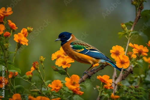 red headed bee eater perched on a flower