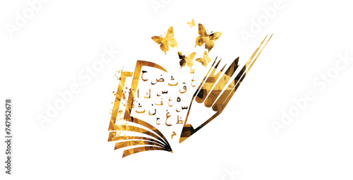 Arabic Islamic calligraphy symbols with book vector illustration. 