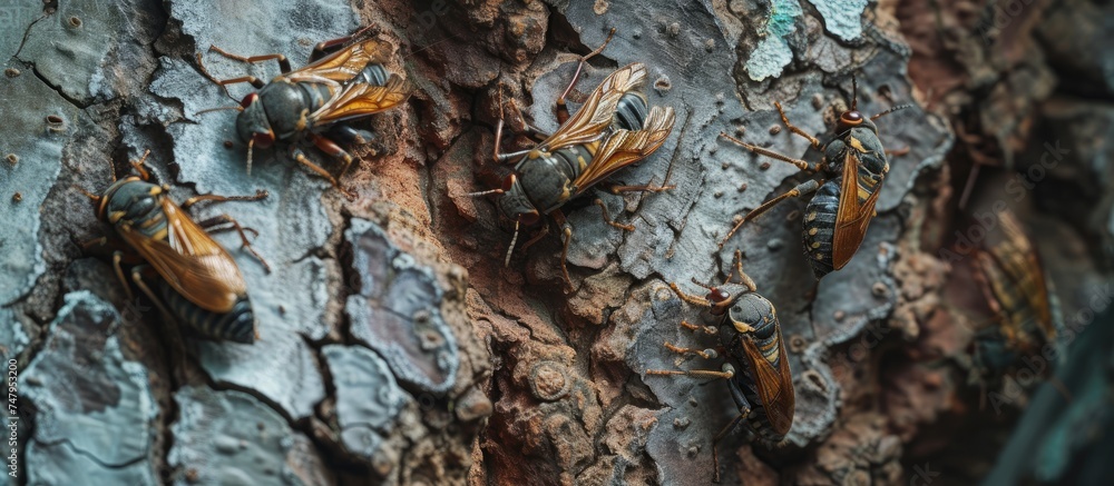 A group of nocturnal tropical insects known as cicadas are captured up ...