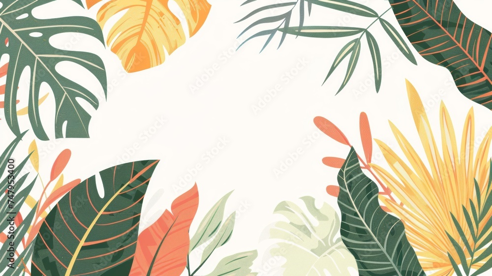 Naklejka premium a banner for the top of an etsy store in the style of variegated tropical plants on a white background.