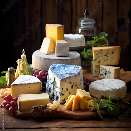 The Aesthetic Symphony of Aged Cheeses Displayed in a Rustic Environment