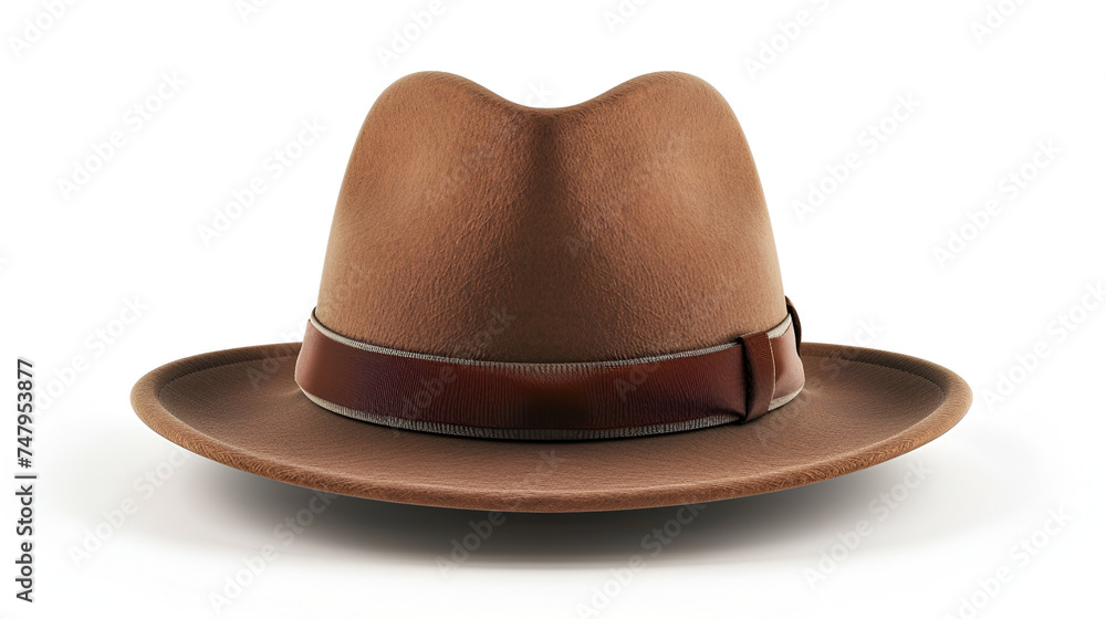 Brown trilby fedora hat isolated on white background.  generative ai