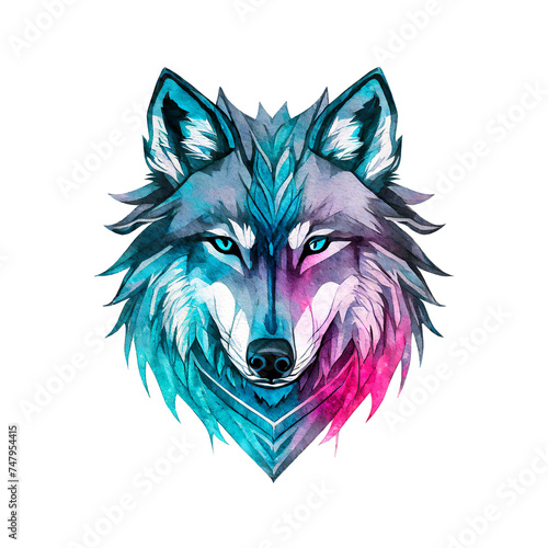 Painting of Wolf Head. Wild Animals. Clipart for Sublimation Printing. Illustration, Generative AI.