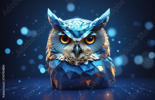 Owl Illustration of a digital wireframe polygon photo