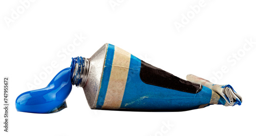 Old tube with blue oil paint, clipping path