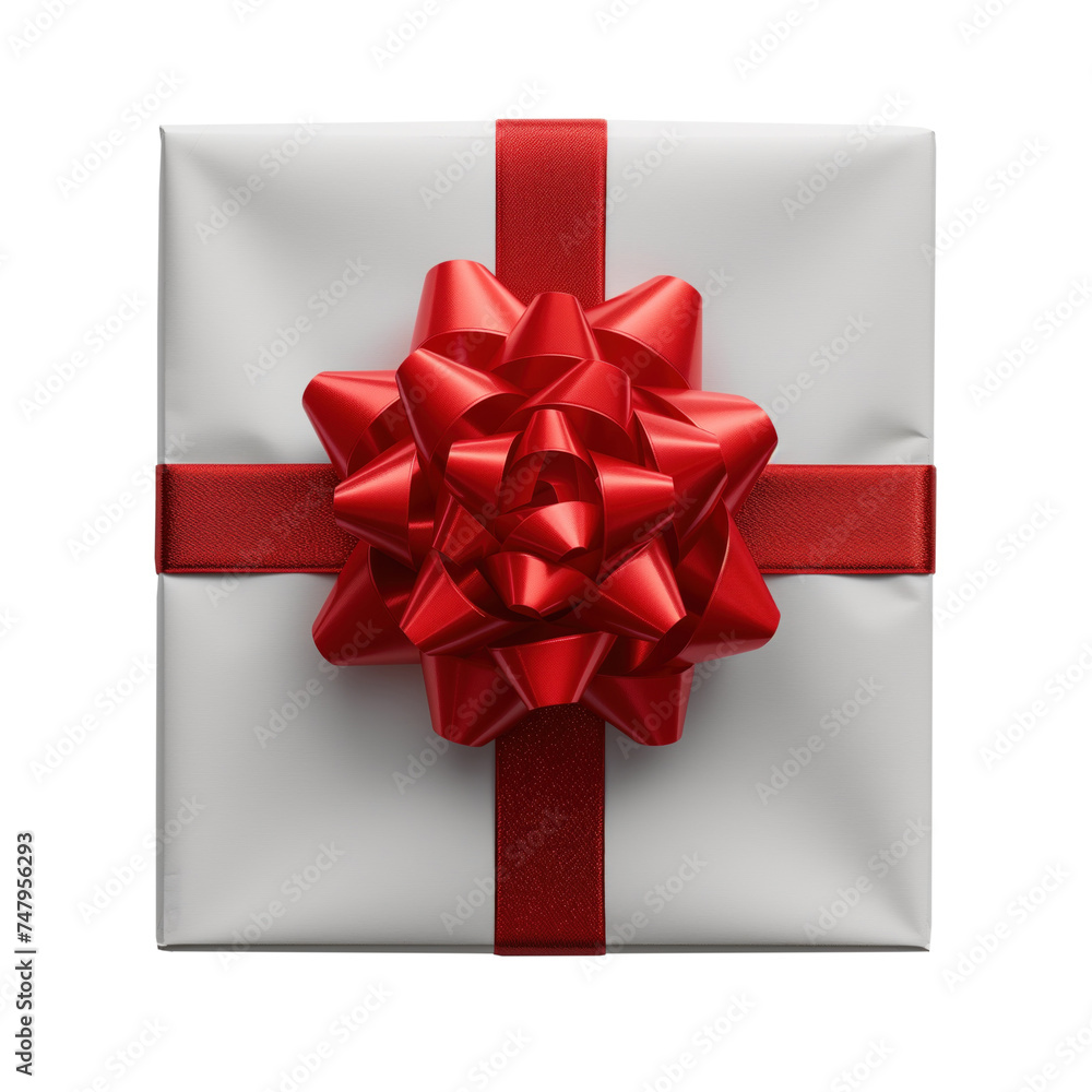 Gift box with red ribbon bow isolated