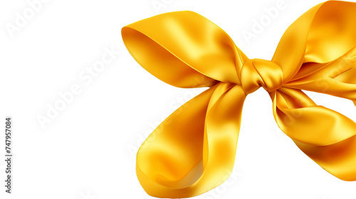 Luxurious Golden Satin Ribbons Isolated On Transparent Background.