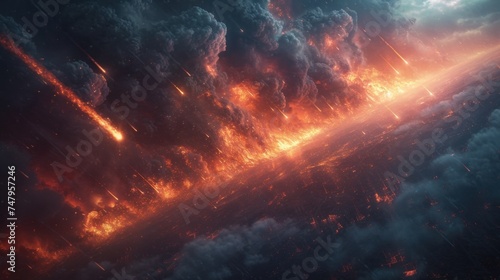 fiery asteroids falling to earth
