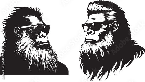 Bigfoot In Sunglasses Logo silhouettes on white background 