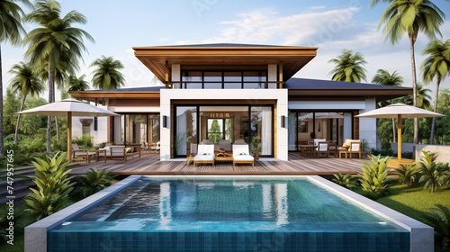 Exterior Design of House Home and Pool Villa Featuring © Fary