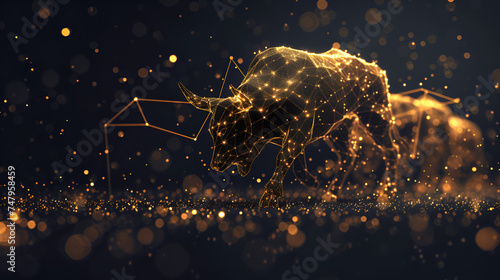 bull and bear financial infograhic stock market chart award in gold and black color with copy space. generative ai photo