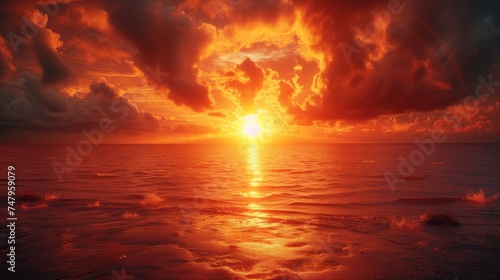 fiery sun over water