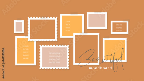 Vector photo collage template moodboard pictures grids vector illustration, vision board	