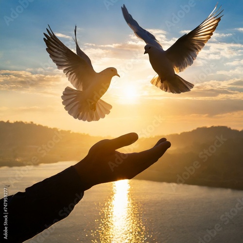 Freedom in Flight: Silhouette Pigeon Soaring from Two Hands" © Sadaqat
