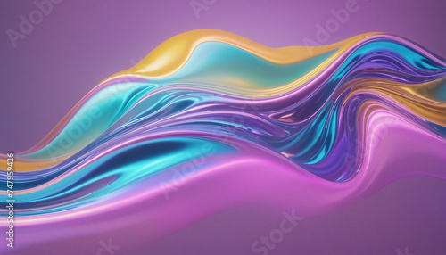 3d rendering multi colored flowing abstract iridescent wave shape