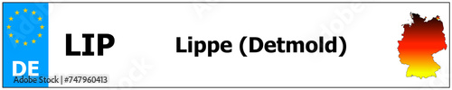 Lippe (Detmold) Autokennzeichen Aufkleber Name und Karte von Deutschland. Fahrzeugkennzeichen Rahmen deutsche Nummer