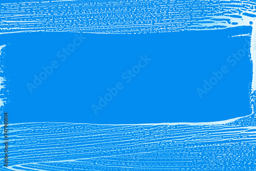 window glass with soap foam and clear strip, blue background
