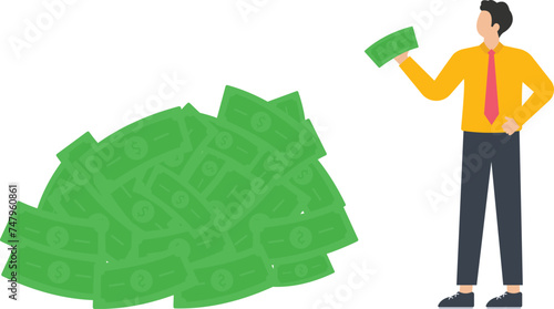 Rich man with his wealth, success businessman earn investment profit, FIRE, financial independence retire early concept
