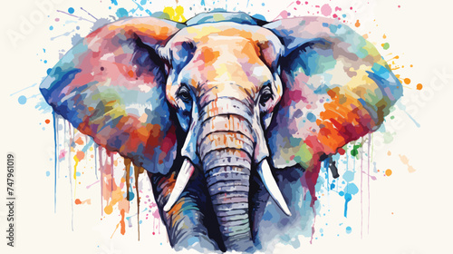Elephant watercolor portrait multicolored paints 