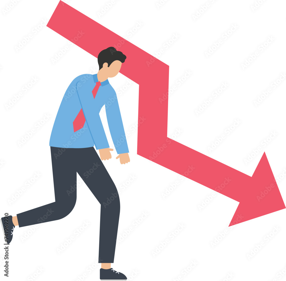 Businessman standing next to falling arrow groaning, Profit and income lower businessman disappointed concept,
Businessman standing next to falling arrow groaning, Profit and income lower businessman disappointed concept,