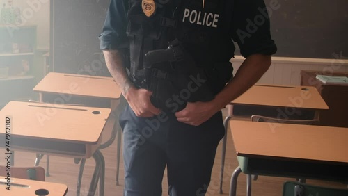 Classroom cop walking through desks police photo