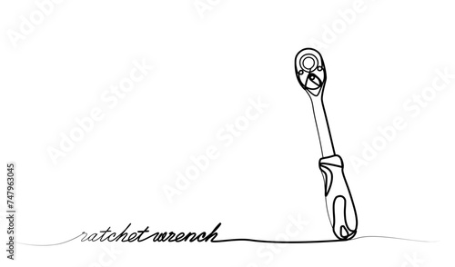 Continuous drawing of a ratchet wrench in one line. vector