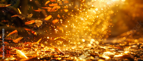 Golden Sparkles and Shiny Bokeh on Black Background, Festive or Luxury Celebration Concept © NURA ALAM