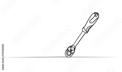 Continuous drawing of a ratchet wrench in one line. vector