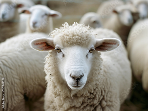 Portrait of a Serene Sheep on a Farm photo