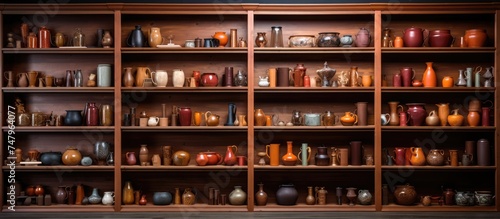 portrait of shelves in high quality wood shop © adiba