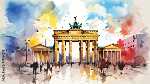 Watercolor sketch with splash of Brandenburg Gate