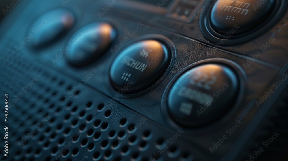 The intricate design of the tower fans remote control with buttons for adjusting the fans settings from a distance. The intricate design of the tower fans remote control with buttons for adjusting the fans settings from a distance.