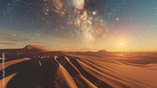 A high-definition image capturing the moment a bright sphere of light hovers above a desert, casting long shadows over the dunes under a clear, star-filled sky. 8k photo