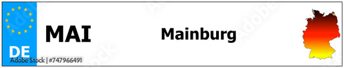 Mainburg car licence plate sticker name and map of Germany. Vehicle registration plates frames German number