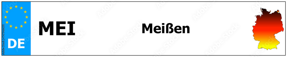 Meißen car licence plate sticker name and map of Germany. Vehicle registration plates frames German number Meißen car licence plate sticker name and map of Germany. Vehicle registration plates frames German number