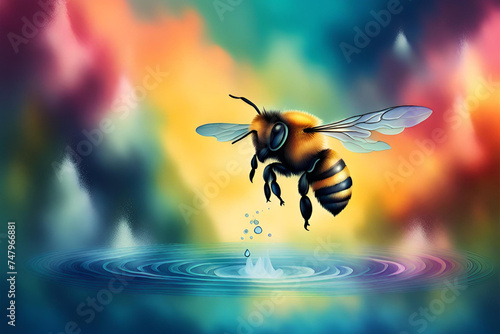 Water color design with flying bee. bee on color art background © superbphoto95